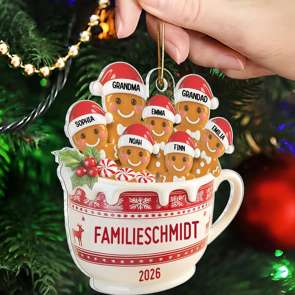 Personalisierter Acryl-Weihnachtsanhänger – Lebkuchenfamilie mit Namen