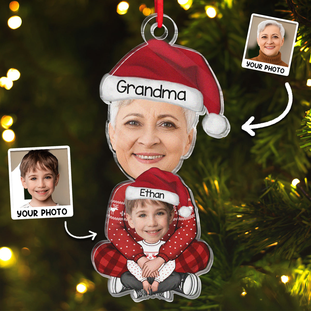 Personalisierter Weihnachtsanhänger mit Foto – Perfektes Geschenk für Oma & Enkel