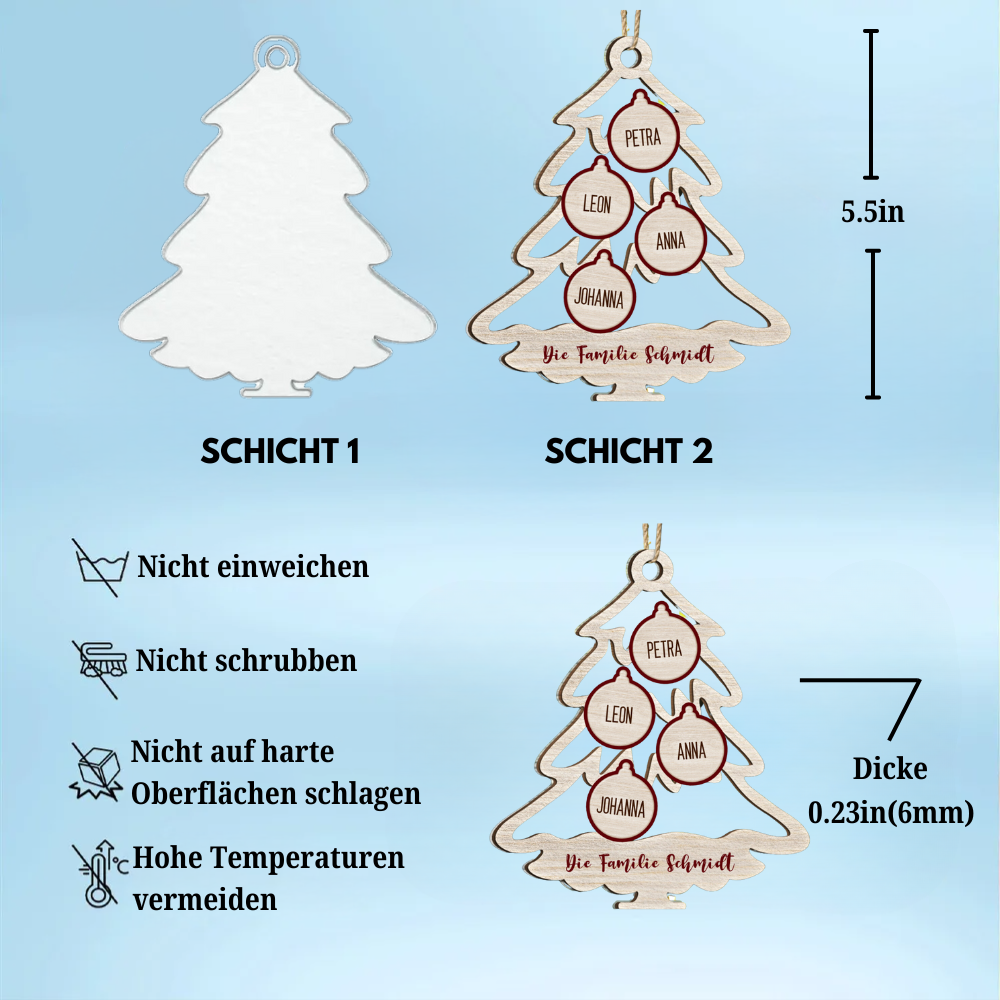 Familie Baum mit Haustier Weihnachten Icon - Personalisierte 2-Layer-Mix Ornament