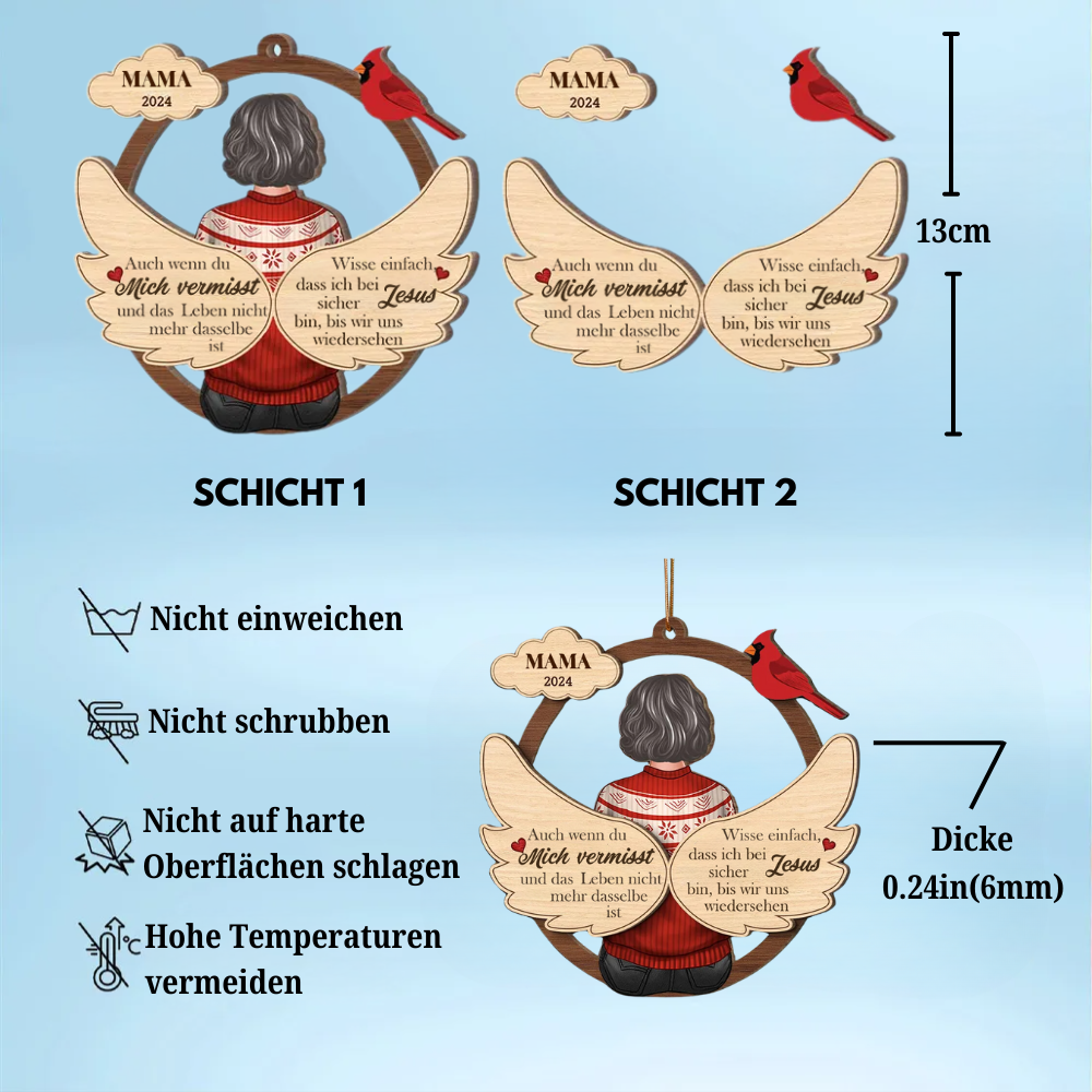 Gedenkornament für einen verlorenen geliebten Menschen – Personalisierter 2-lagiger Holzanhänger