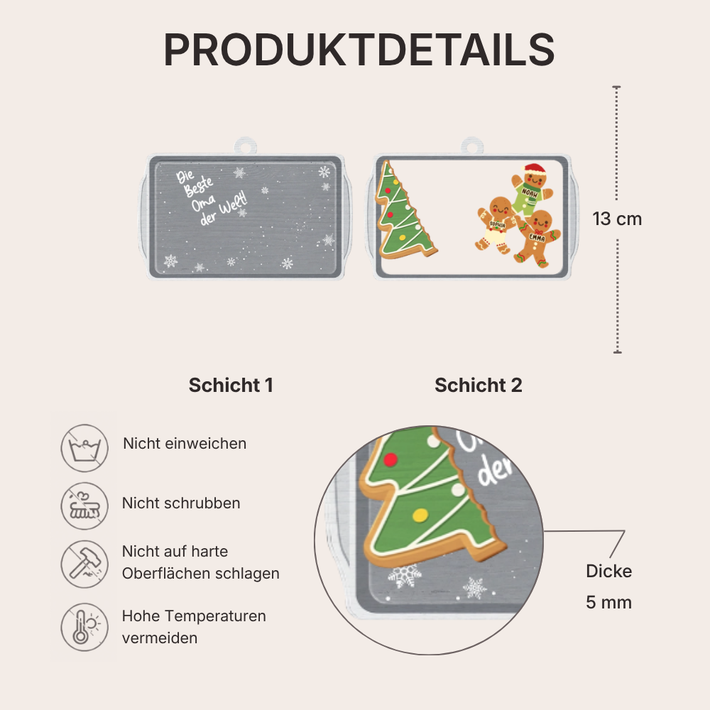 Personalisierter Holz-Weihnachtsanhänger für Oma – Lebkuchenmann-Motiv