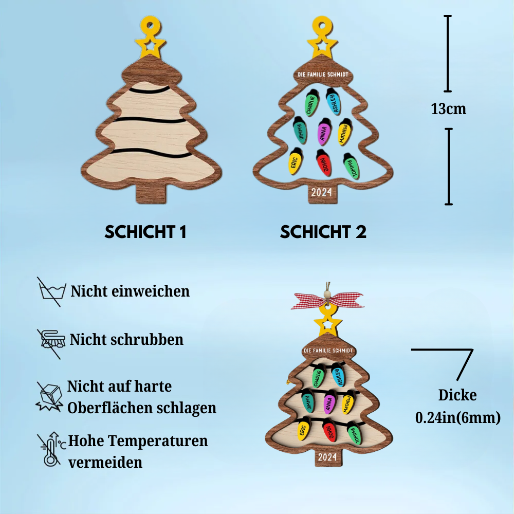 Lichterkette & Weihnachtsbaum-Christbaumschmuck aus Holz mit Namen