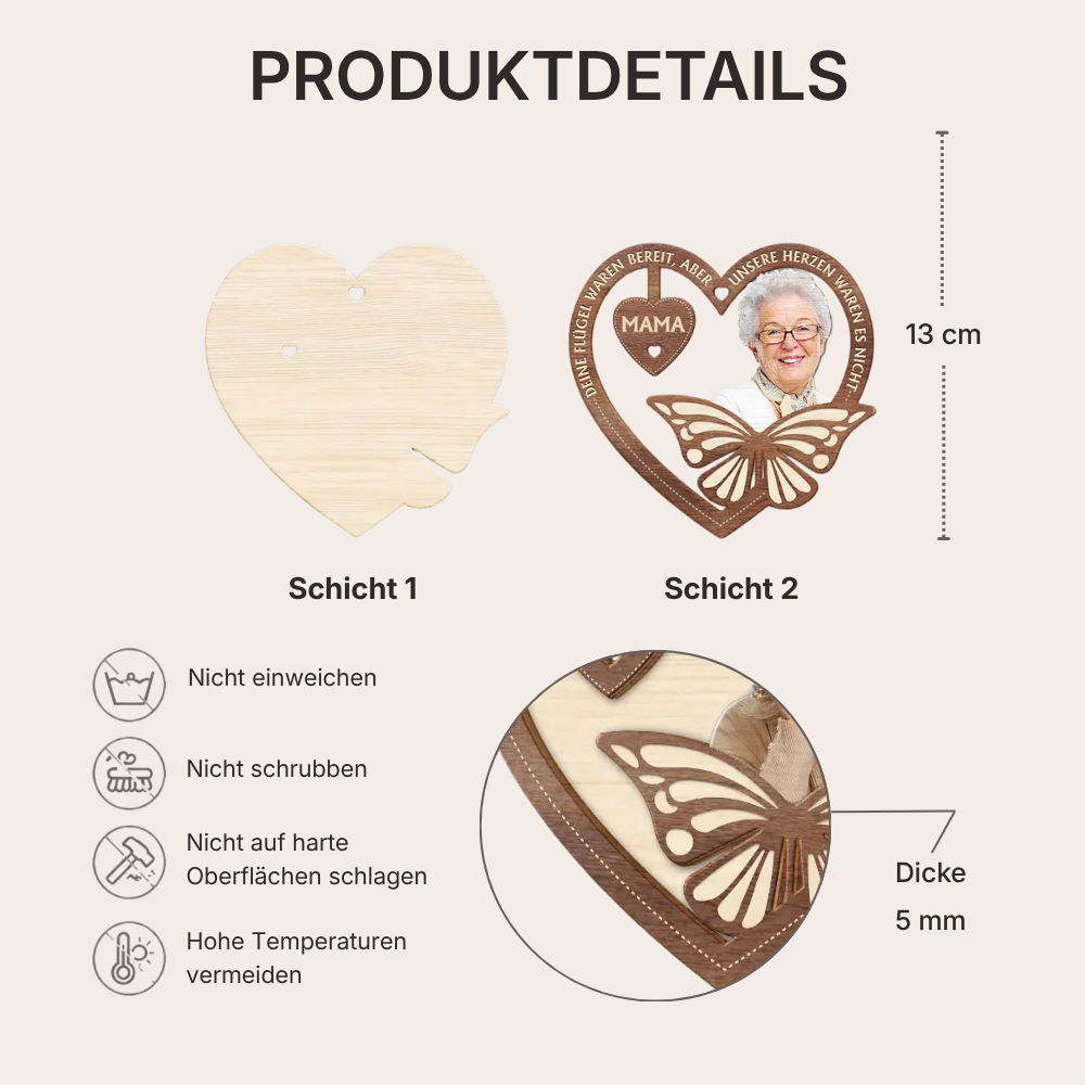 Personalisierter Holz-Weihnachtsanhänger mit Foto – Trauergeschenk mit Schmetterlingsmotiv