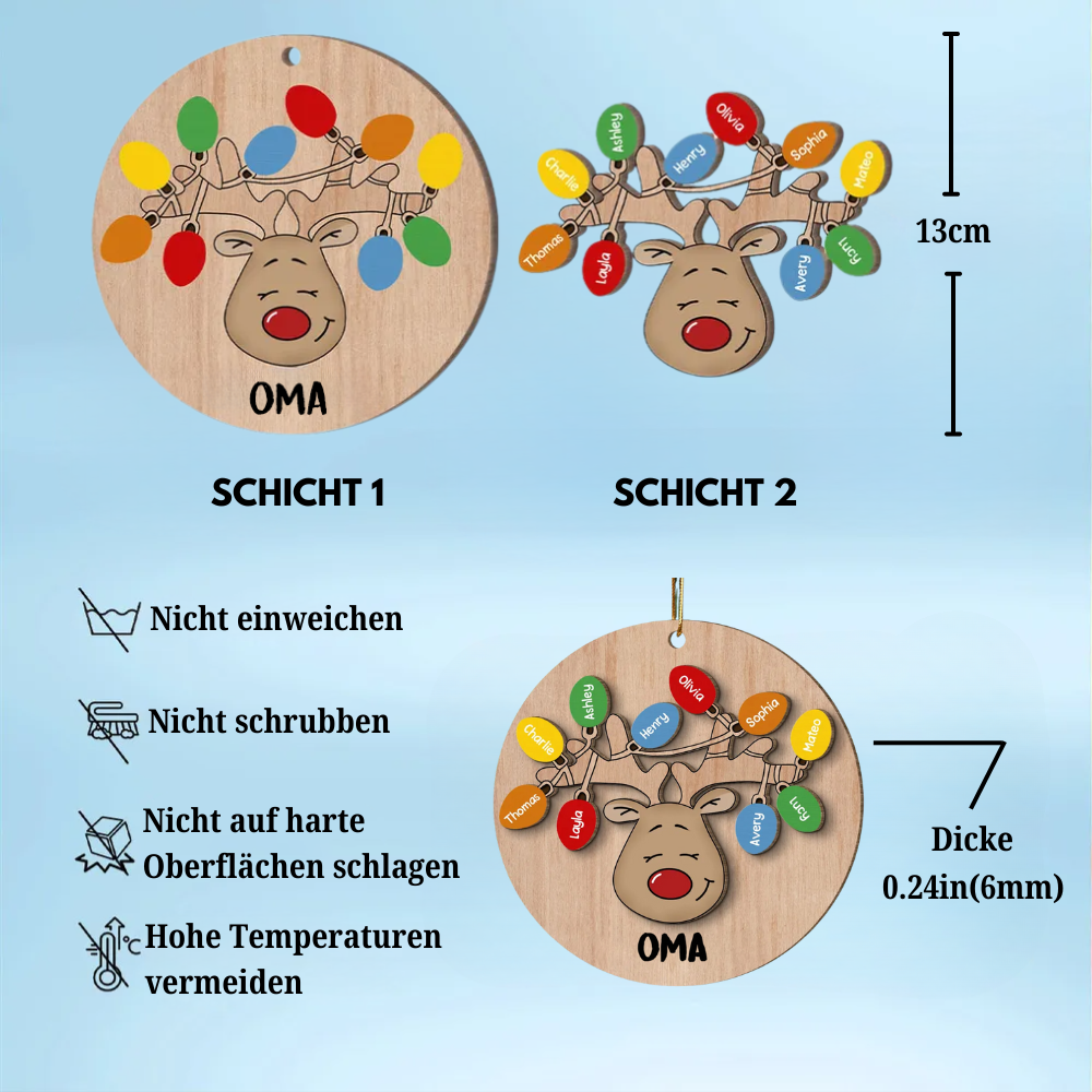 Weihnachten Rentier Personalisierte 2-Schicht-Holz-Ornament