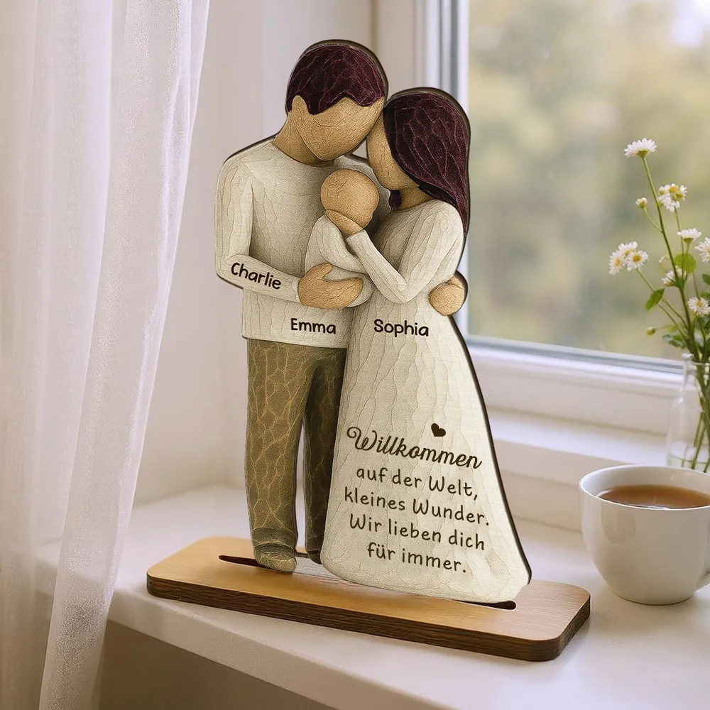 Eltern mit Baby - Personalisierte Holztafel mit Gravur Geschenk für frischgebackene Papa und Mama