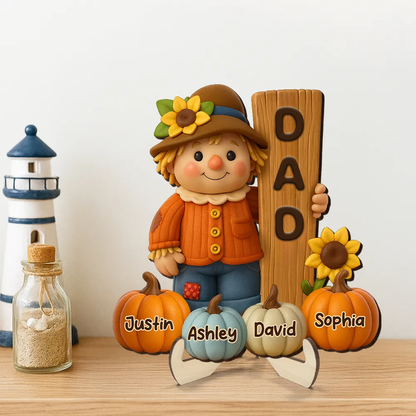 Niedliche Vogelscheuche und Kürbisse - Holztafel mit Namen - Geschenk für Oma