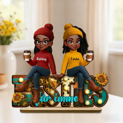 Besties für immer-Personalisierte Holztafel mit 2-6 Frauen Geschenk für Freundinnen