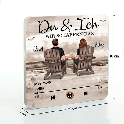 Musik-Kühlschrankmagnet mit 2 Figuren, Namen und Spruch Geschenk für Paar