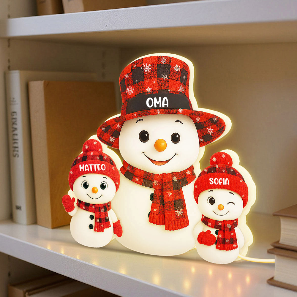 Personalisierte LED-Lichtbox für Oma – Schneemann-Motiv mit Namen
