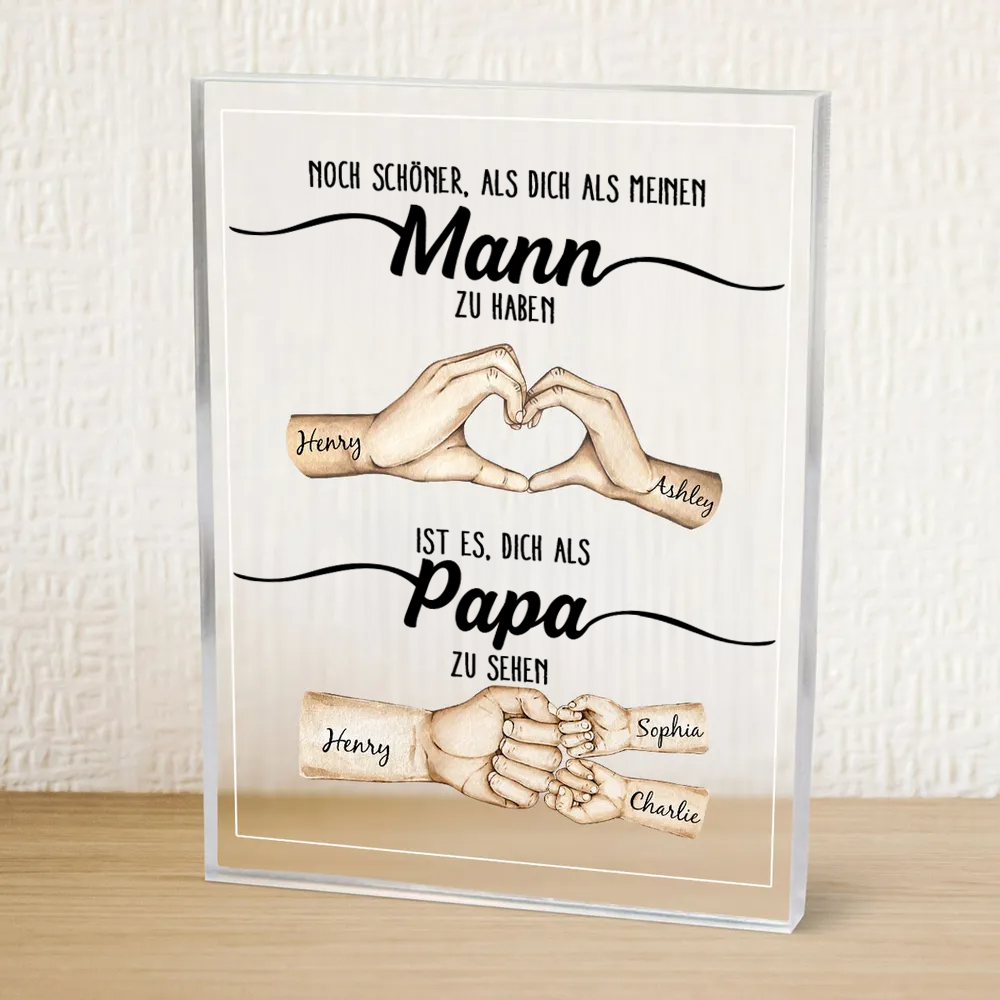 Acrylplakette mit Händen und Fauststoß für Papa Geschenk für Mann zum Vatertag