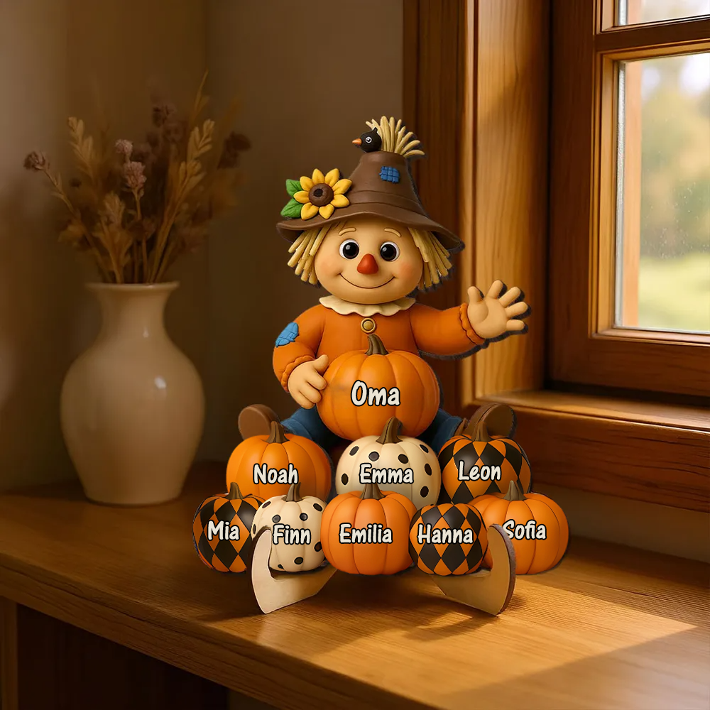 Vogelscheuche und Kürbissen Personalisierte Holztafel mit Namen
