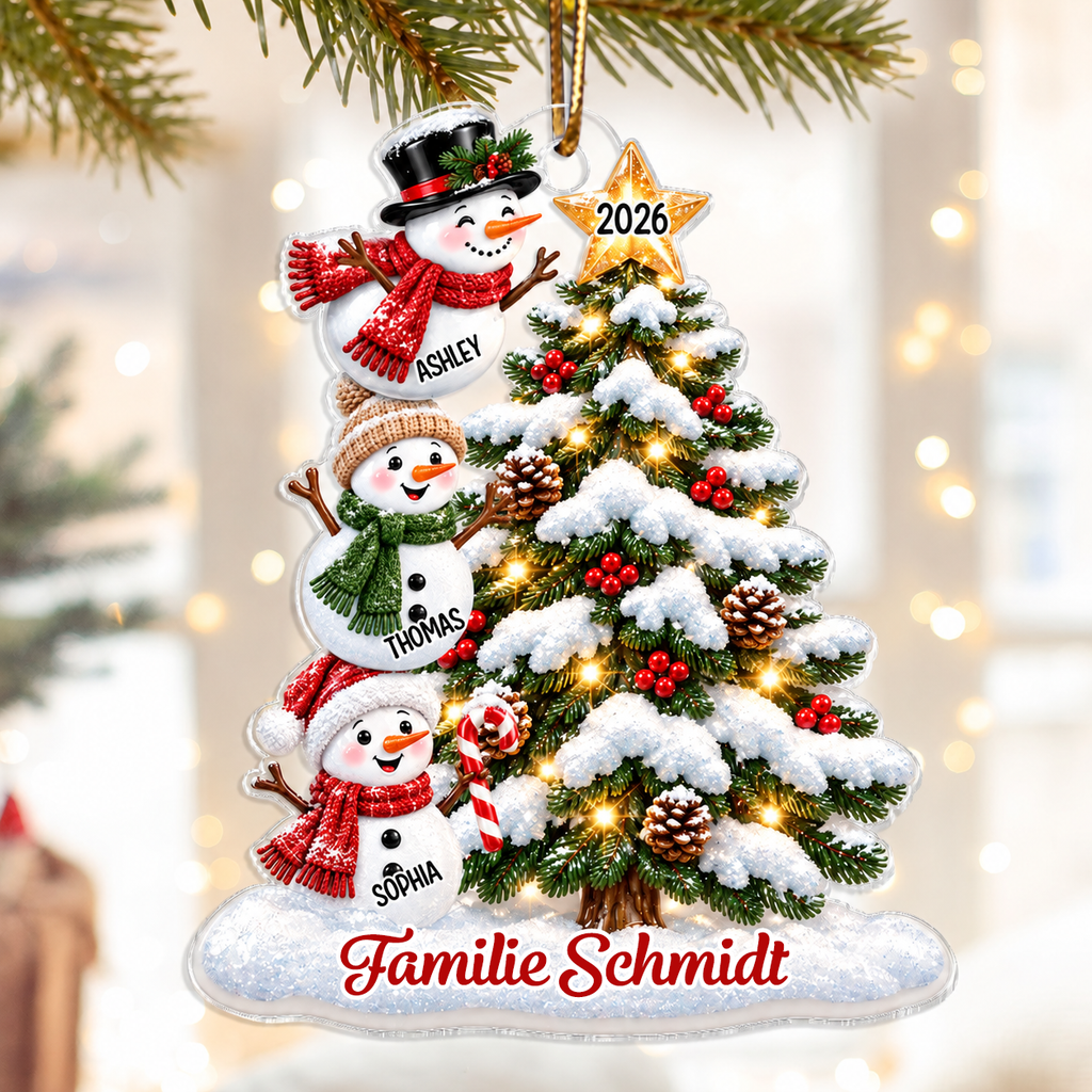 Personalisierter Acryl-Weihnachtsanhänger – Schneemann-Motiv