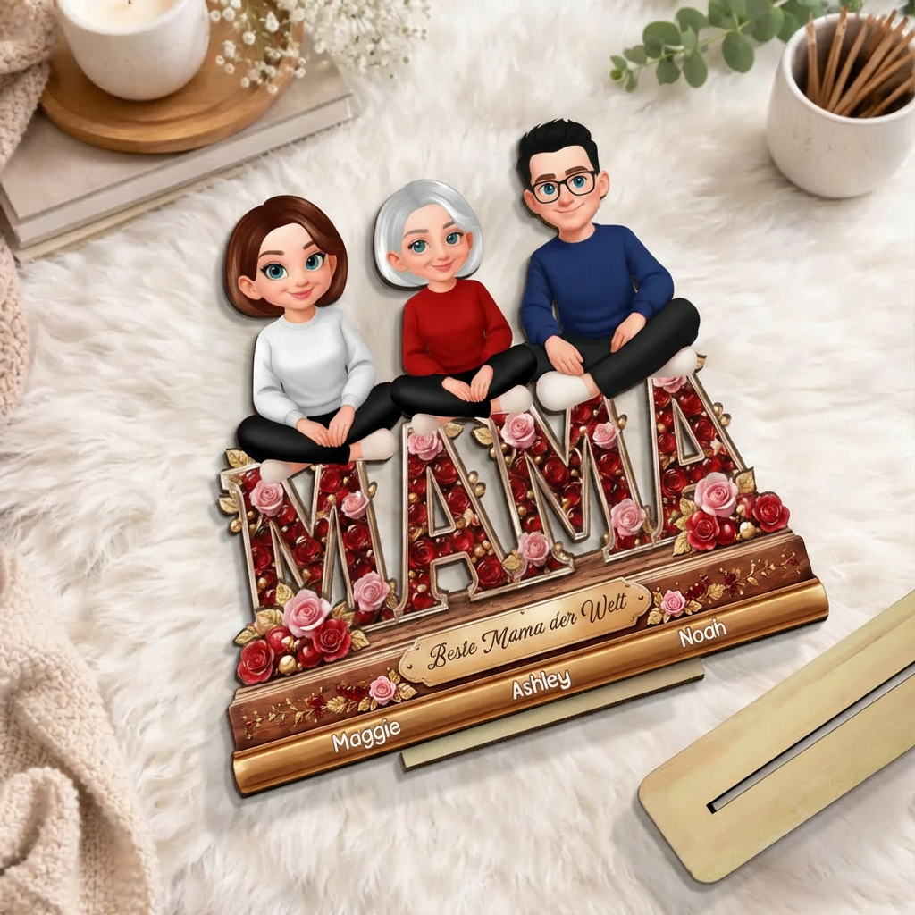 Personalisierter Holzaufsteller mit Mama und Kinder Geschenk für Oma und Mama