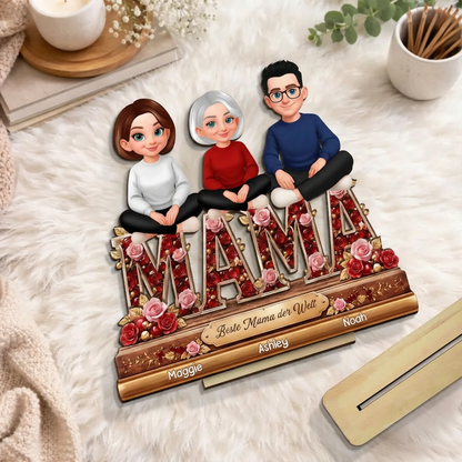 Personalisierter Holzaufsteller mit Mama und Kinder Geschenk für Oma und Mama