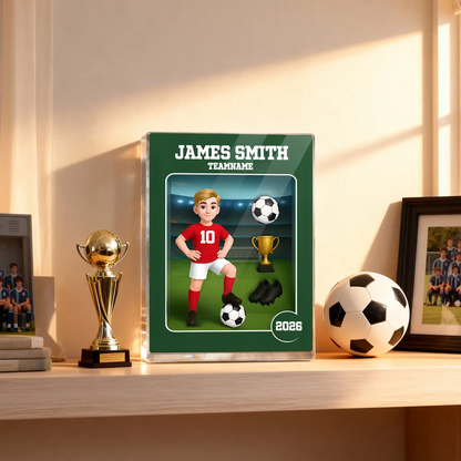 Personalisierter Acrylblock mit Fußballjunge und Fußballmädchen Geschenk für Kind