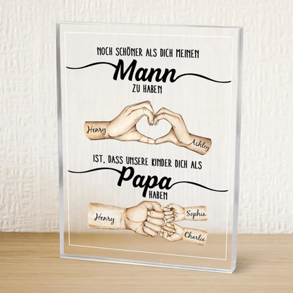 Acrylplakette mit Händen und Fauststoß für Papa Geschenk für Mann zum Vatertag