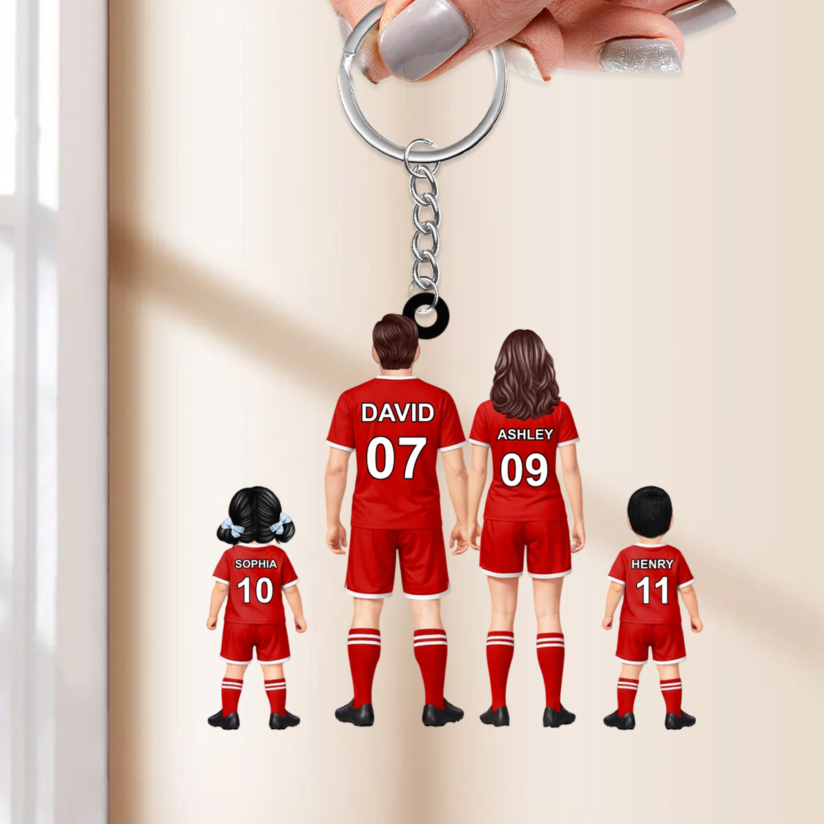 Personalisierter Acrylschlüsselanhänger mit Fußballfamilie