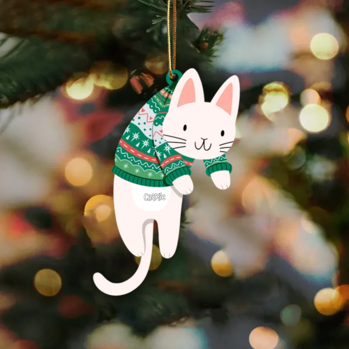 Weihnachtsschmuck Hängende Katzen mit Name  Acrylschmuck