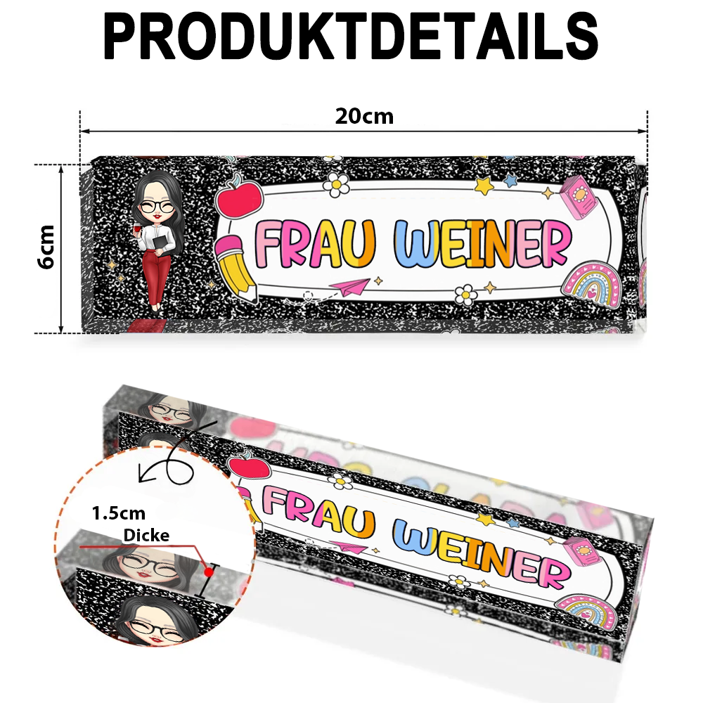 Personalisierte Acryltafel mit Figur und Name Geschenk für Lehrerin und Mitarbeiterin