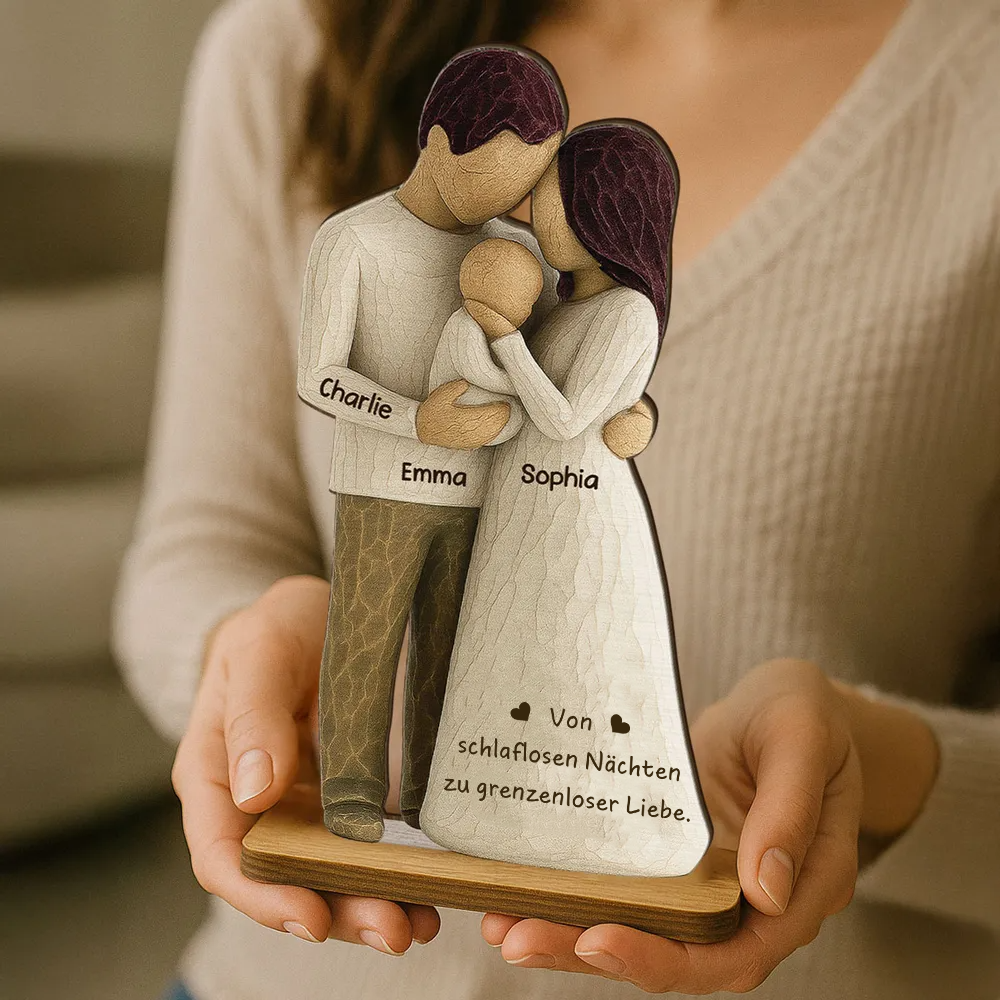 Eltern mit Baby - Personalisierte Holztafel mit Gravur Geschenk für frischgebackene Papa und Mama