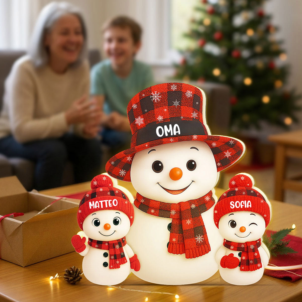Personalisierte LED-Lichtbox für Oma – Schneemann-Motiv mit Namen