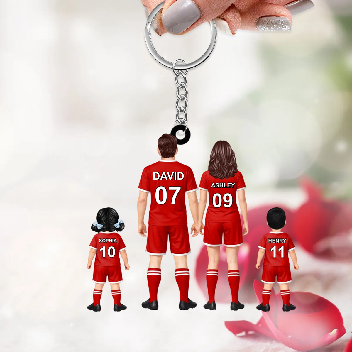 Personalisierter Acrylschlüsselanhänger mit Fußballfamilie