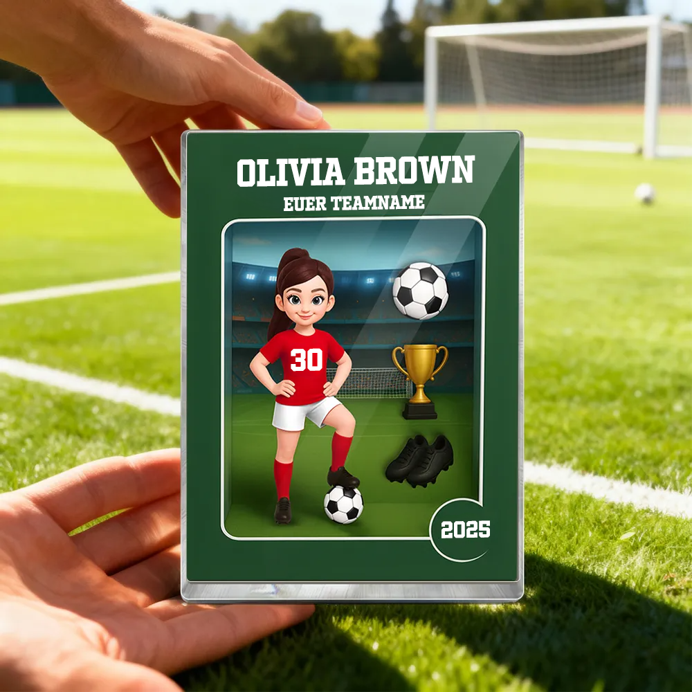 Personalisierter Acrylblock mit Fußballjunge und Fußballmädchen Geschenk für Kind