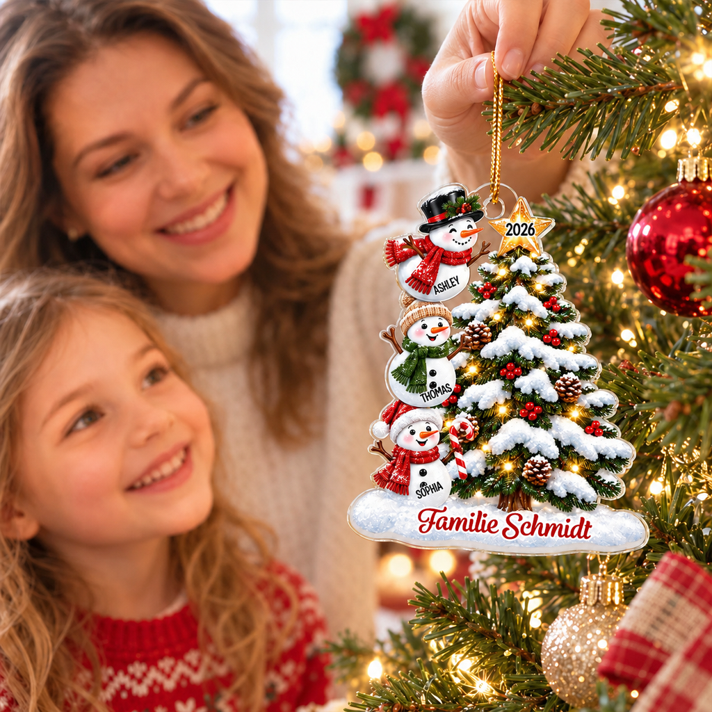 Personalisierter Acryl-Weihnachtsanhänger – Schneemann-Motiv