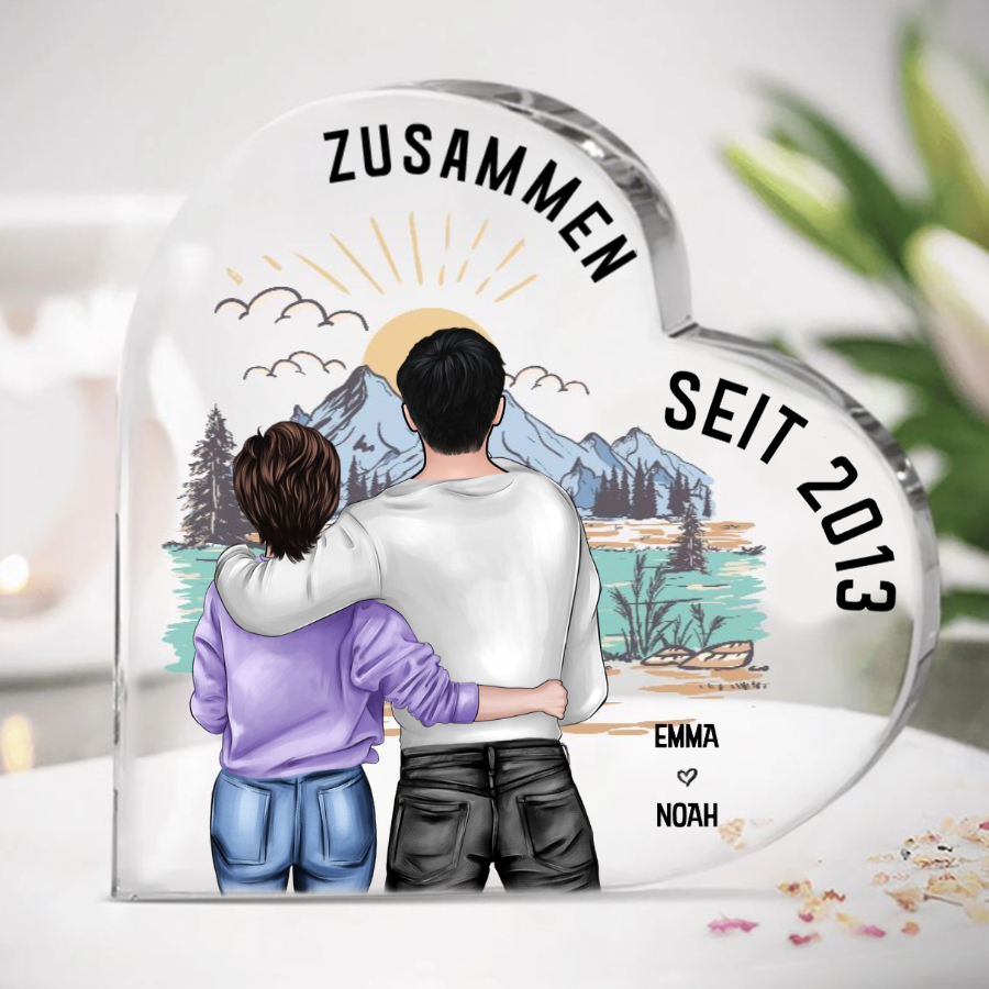 Acrylherz mit Paar und Namen "zusammen seit.." Geschenk für Paar