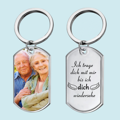 Foto Schlüsselanhänger mit Gravur Edelstahl-Schlüsselanhänger mit Expoxidharz Trauergeschenk