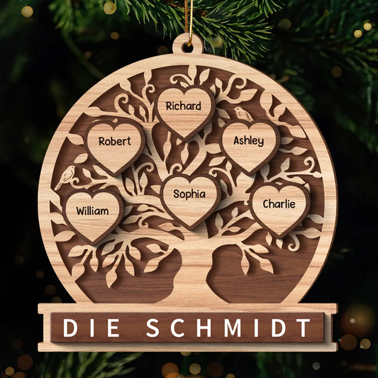 Familienbaum- Personalisierter Holzanhänger in 2 Lagen Christbaumschmuck
