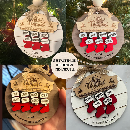 Holz-Christbaumschmuck mit 1-10 Namen Weihnachtssocken Design