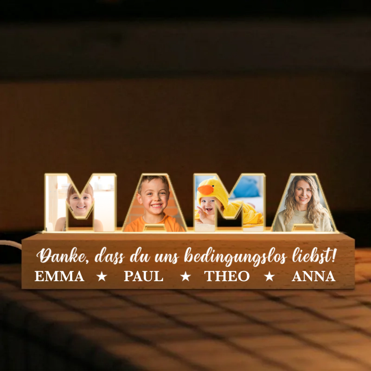 Personalisierte Nachtlicht mit Fotos, Namen und Text Geschenk für Mama und Oma