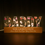 Personalisiertes DADDY-Nachtlicht mit Geburtsblumen, Sprüche und Namen Geschenke für Papa