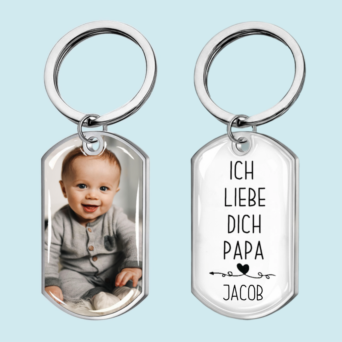 Ich liebe dich Papa/Mama - Foto Schlüsselanhänger mit Gravur Edelstahl-Schlüsselanhänger mit Expoxidharz