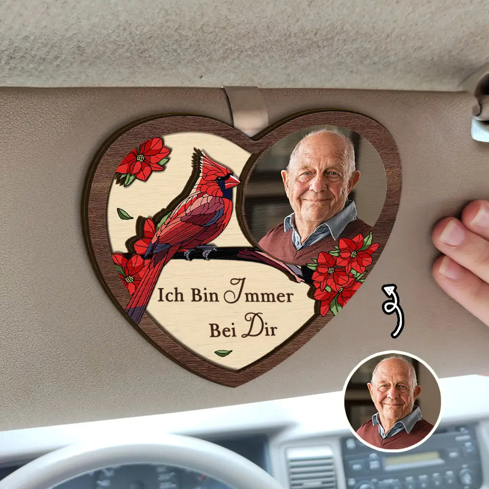 Personalisiertes Sonnenblendenclip mit Foto Herzform Trauersgeschenk