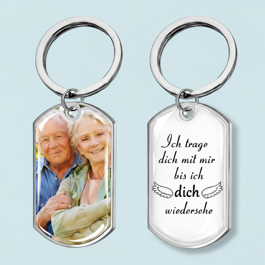 Foto Schlüsselanhänger mit Gravur Edelstahl-Schlüsselanhänger mit Expoxidharz Trauergeschenk