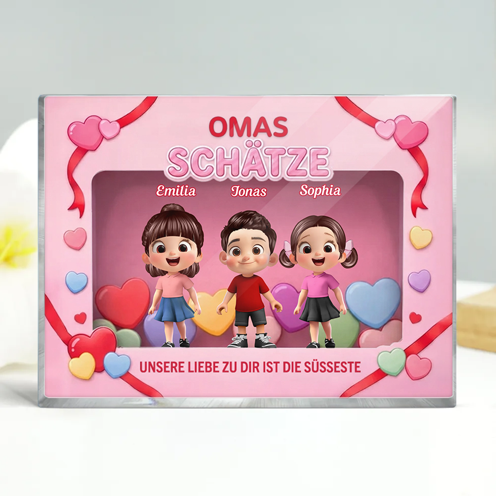 Omas Schätze - Personalisierter Acrylblock mit Kinder Geschenk für Mama und Oma