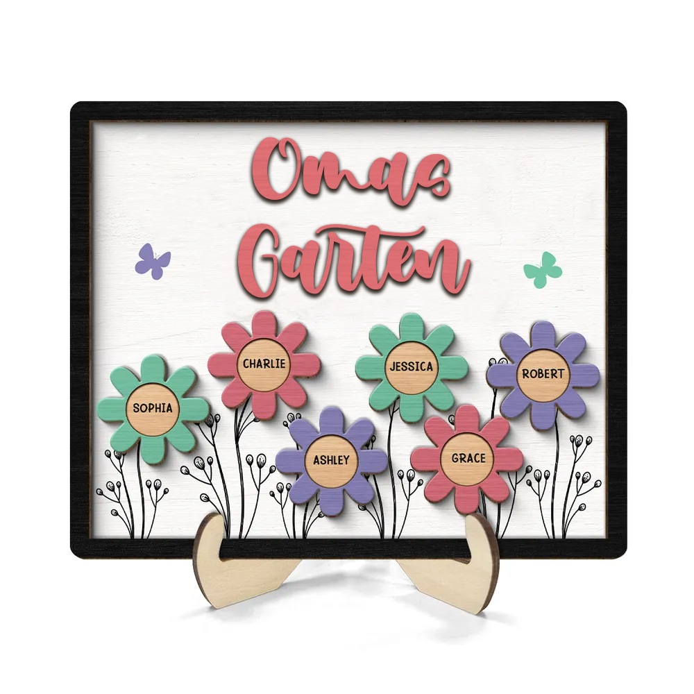 Personalisierte Holztafel mit Blumen für Oma und Mama