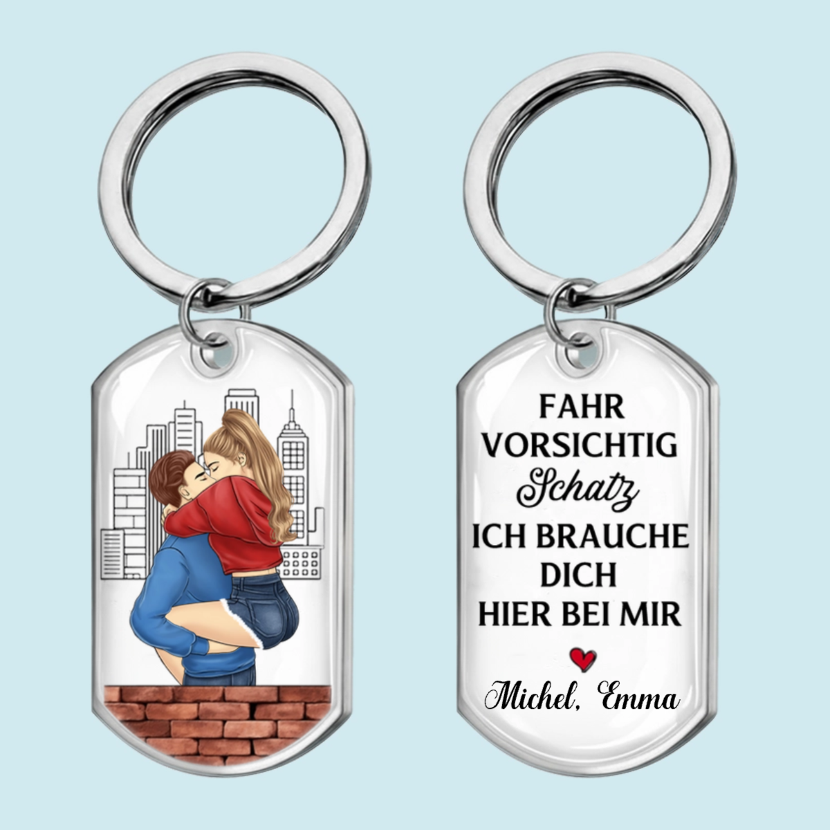 Schlüsselanhänger mit Paar personalisiert Edelstahl-Schlüsselanhänger mit Expoxidharz