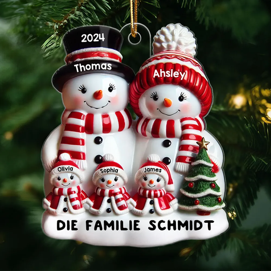 Schneemann-Familie Glanzeffekt Weihnachtsdekoration – Personalisierter Acrylanhänger