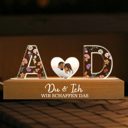 2 Buchstaben Personalisiertes LED-Nachtlicht mit Foto und Spruch