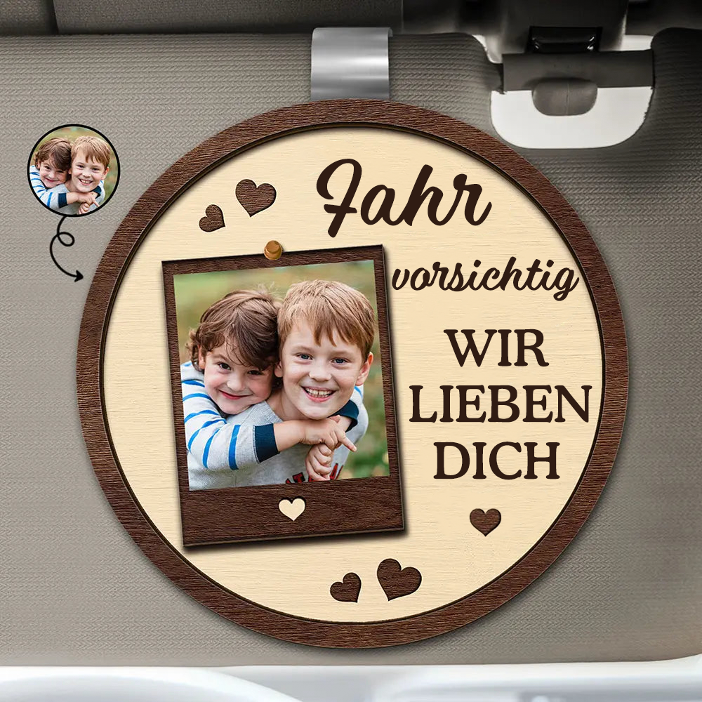 Fahr Vorsichtiig Sonnenblendenclip mit Foto für Papa, Mama, Oma und Opa