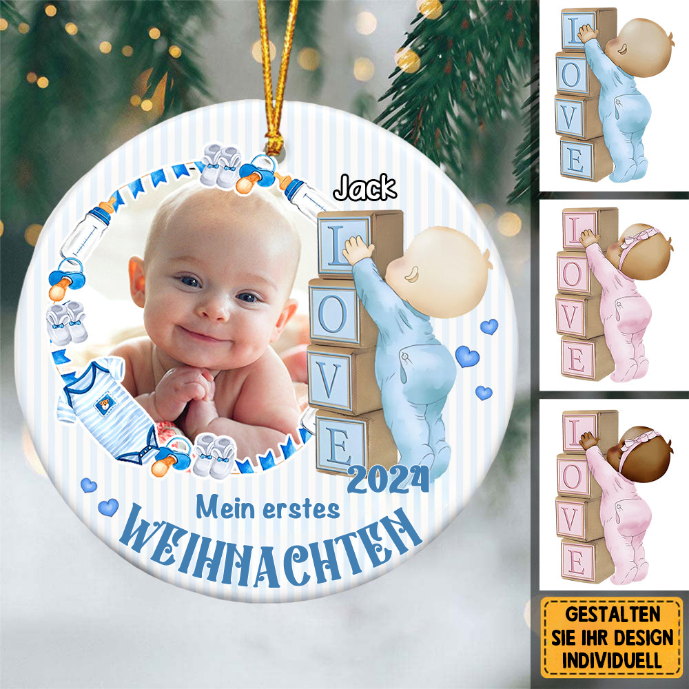 Personalisierter Baby-Weihnachtsanhänger aus Keramik„Mein erstes Weihnachten“