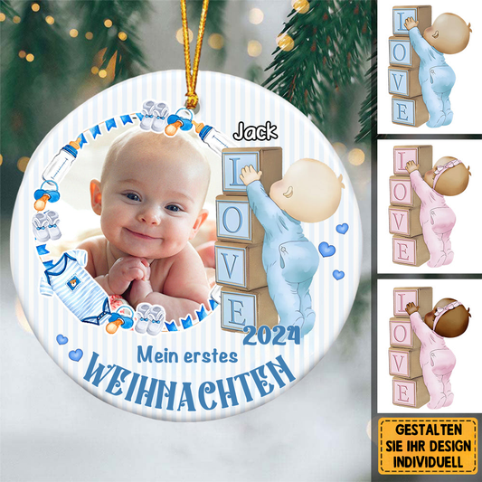 Personalisierter Baby-Weihnachtsanhänger aus Keramik„Mein erstes Weihnachten“