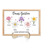 Personalisierter Holzaufsteller mit Geburtsblumen - Omas Garten