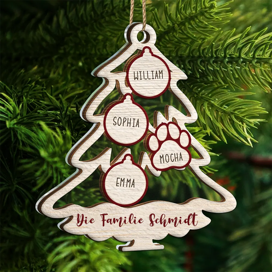 Familie Baum mit Haustier Weihnachten Icon - Personalisierte 2-Layer-Mix Ornament