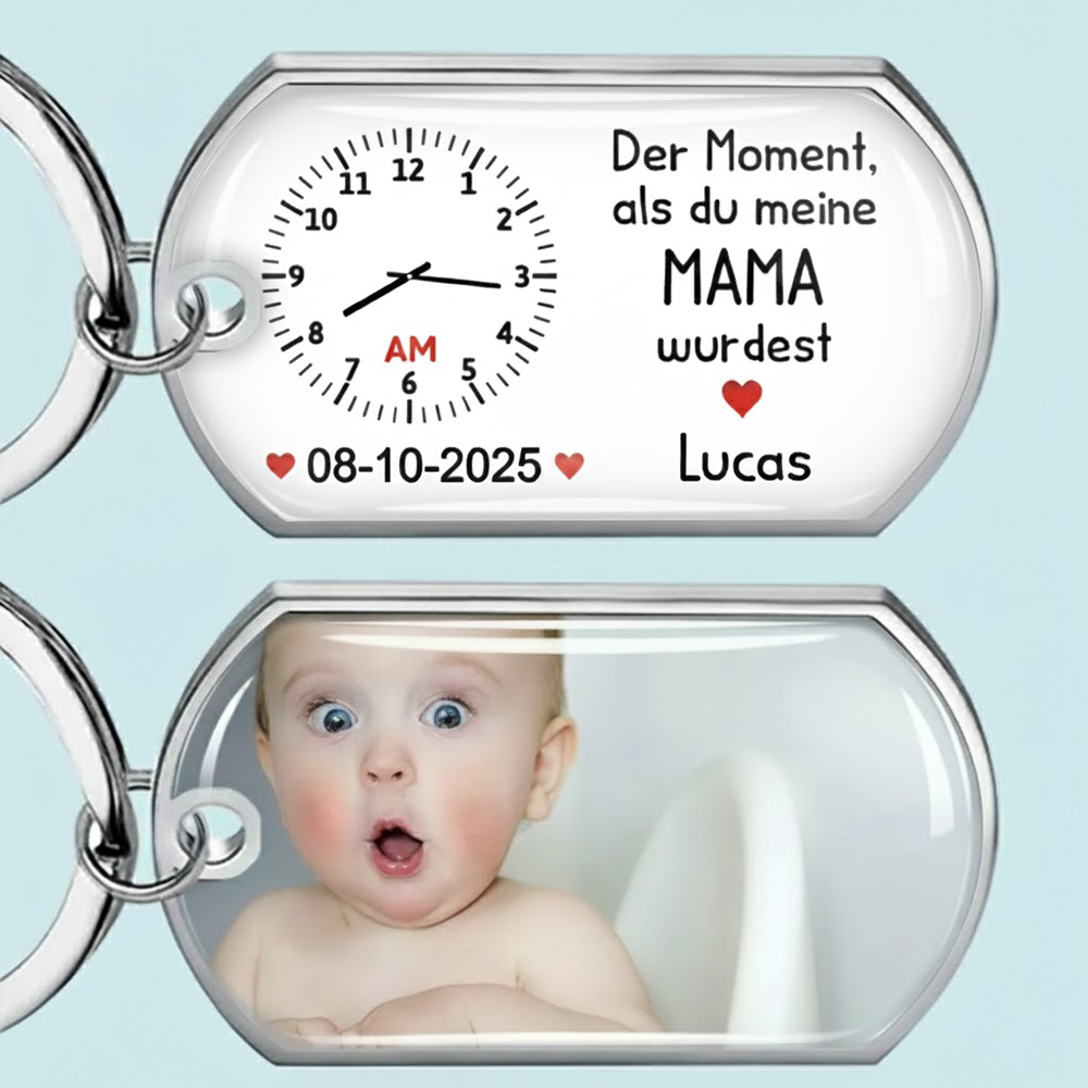 Der Moment, als du...Foto Schlüsselanhänger mit Gravur Edelstahl-Schlüsselanhänger mit Expoxidharz