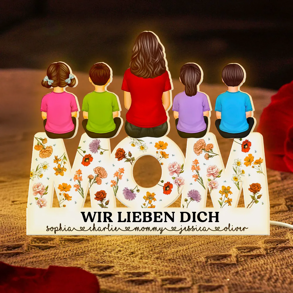 MOM Blumen Personalisierte Lichtbox/ LED Nachtlicht Geschenk für Mama