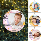 Schlafendes Baby Mondmotiv Weihnachtsschmuck mit Foto, Wunschname, Wunschnummer Acrylschmuck